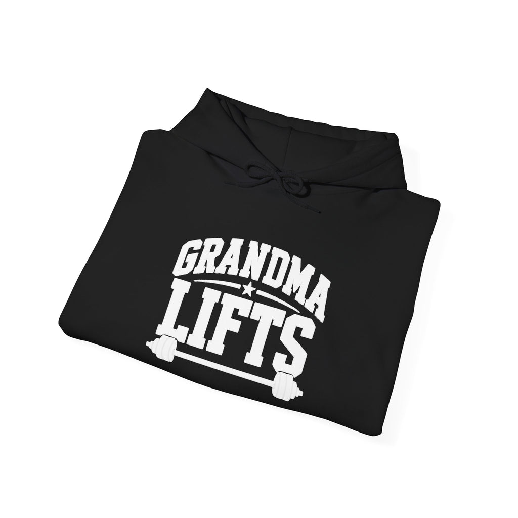 Grandma Lifts - Unisex Heavy Blend™ Hooded Sweatshirt - White Logo Front -  Plain Back