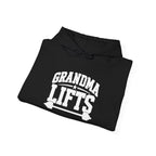 Grandma Lifts - Unisex Heavy Blend™ Hooded Sweatshirt - White Logo Front -  Plain Back