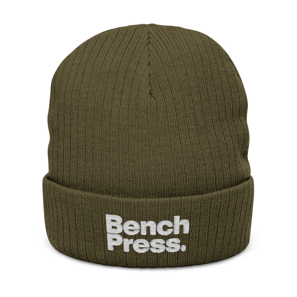 Bench Press Embroidered Ribbed Beanie – Workout Gym Hat