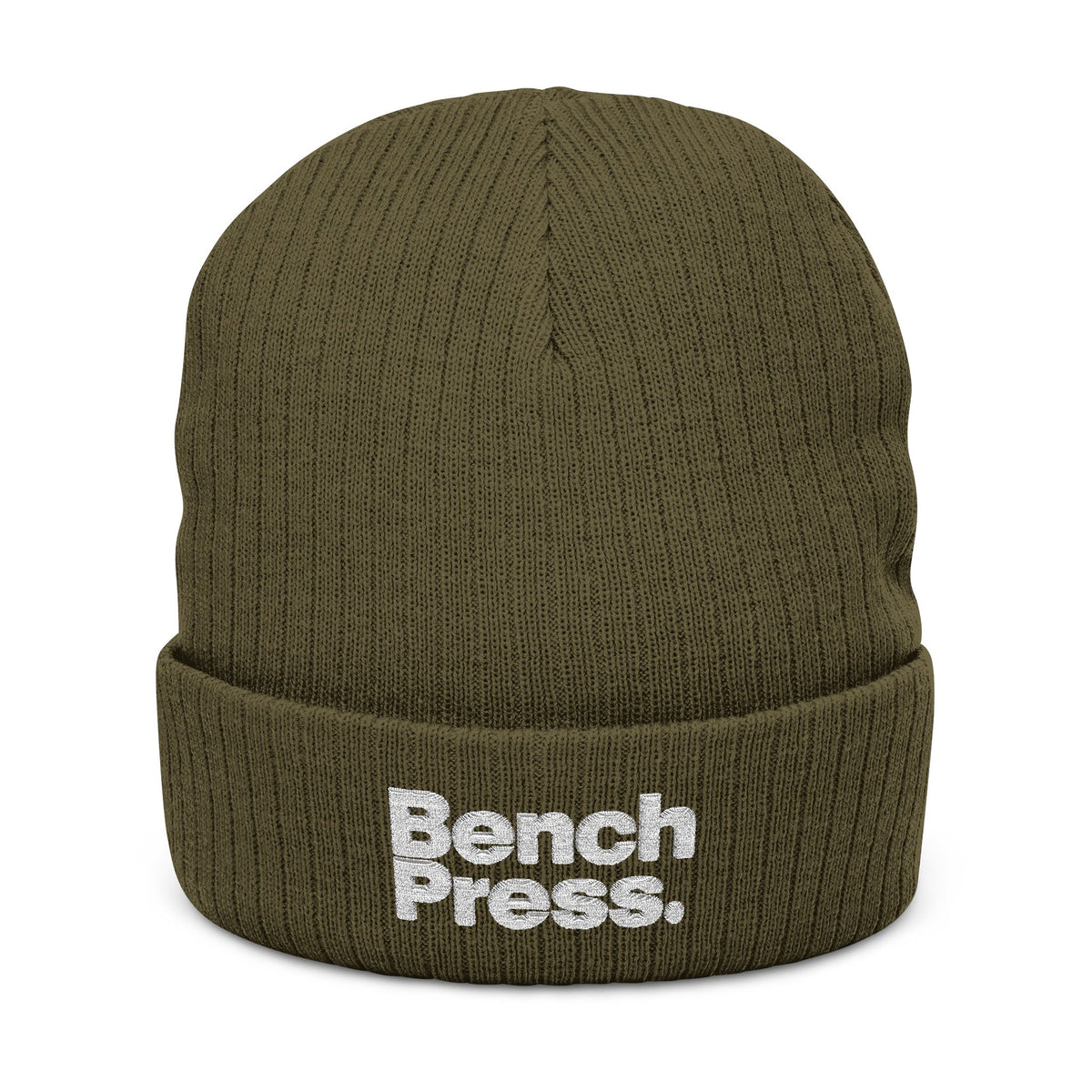 Bench Press Embroidered Ribbed Beanie – Workout Gym Hat