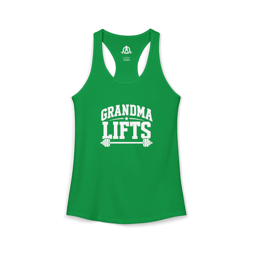 Grandma Lifts - Women's Ideal Racerback Tank - Black Logo Front Plain Back