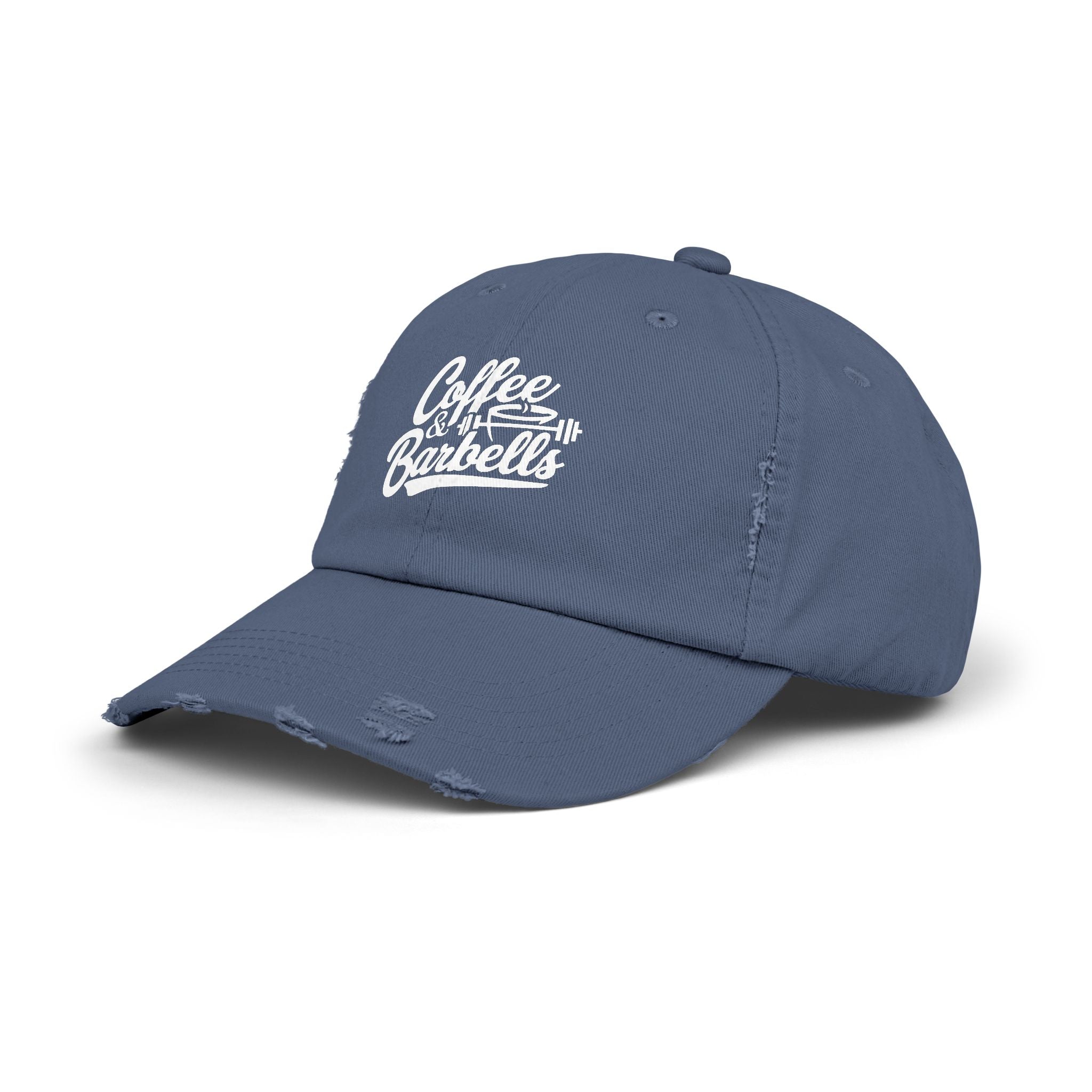 Coffee & Barbells - Unisex Distressed Cap - White Logo