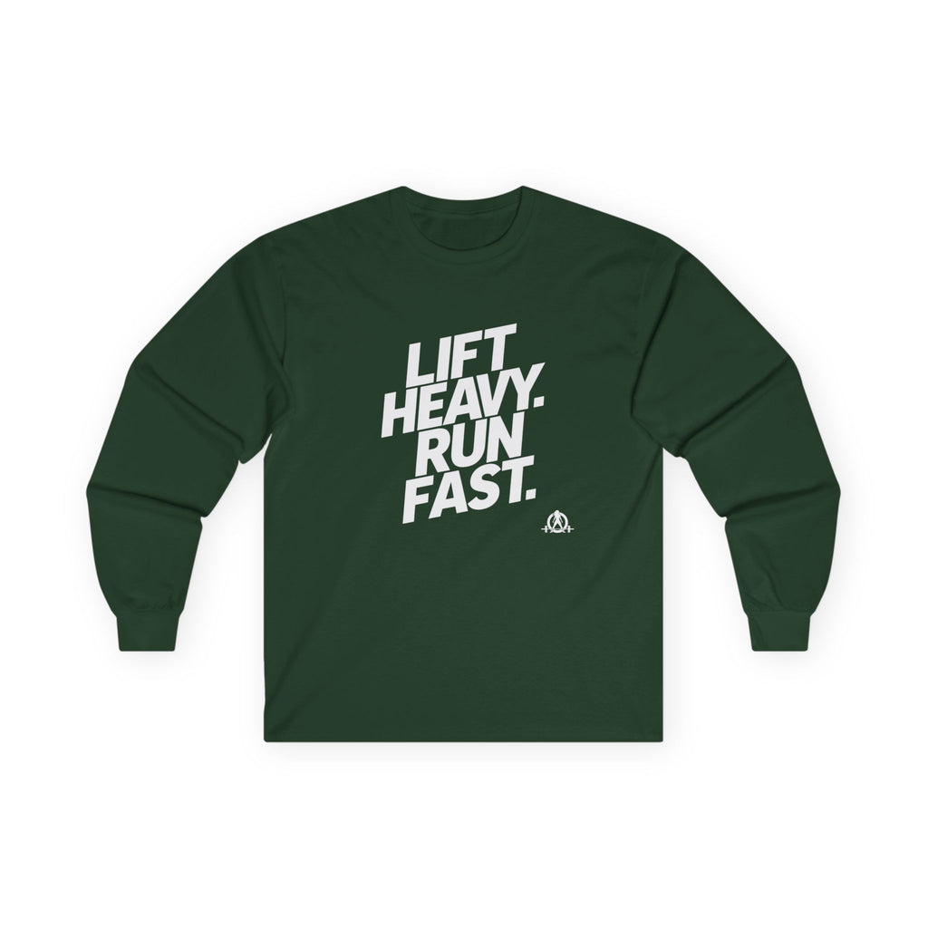 Lift Heavy Run Fast - Ultra Cotton Long Sleeve Tee - White Logo Front