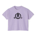 Women's Boxy Tee - Black Distressed Logo Front Plain Back