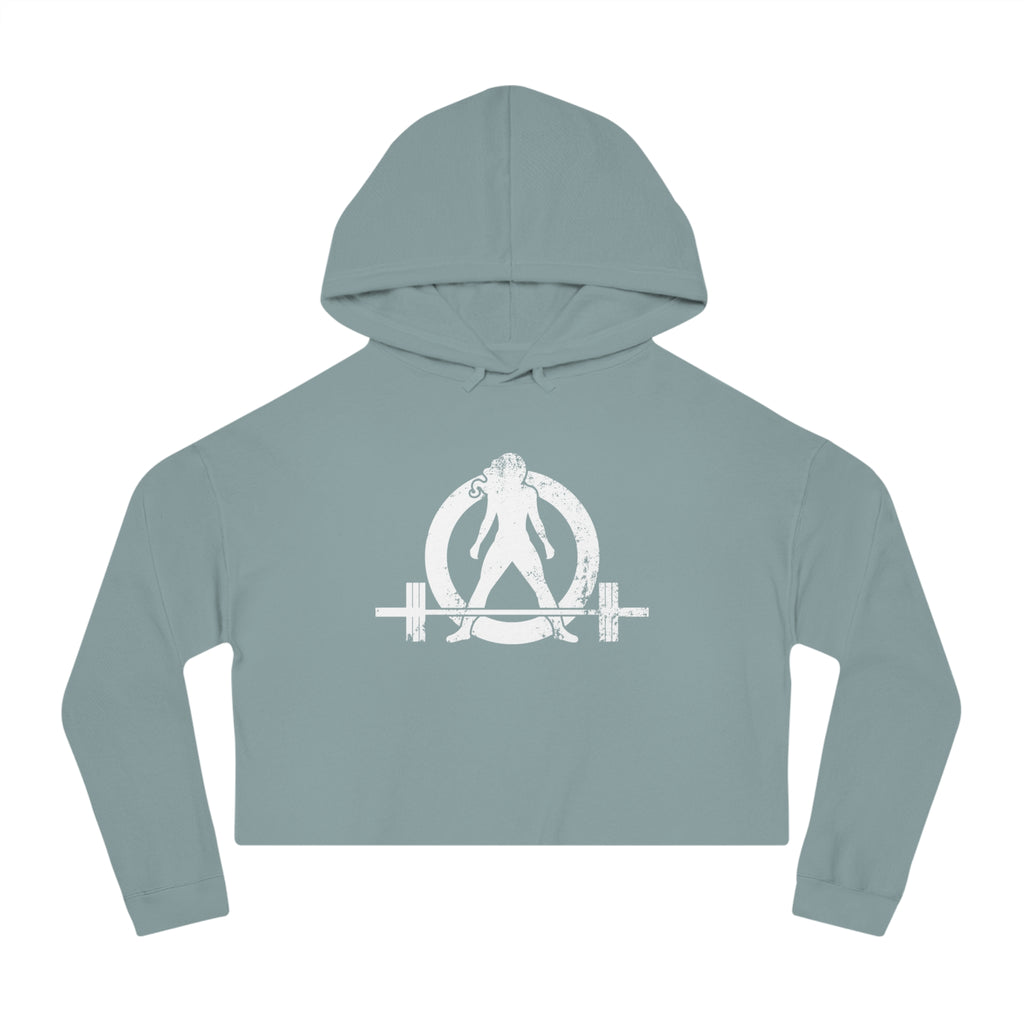 Women’s Cropped Hooded Sweatshirt - White Distressed Logo
