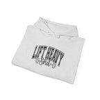 Lift Heavy Shit – Unisex Heavy Blend™ Hooded Sweatshirt (Black Logo Front & Sleeve) 🖤🏋️‍♂️🔥