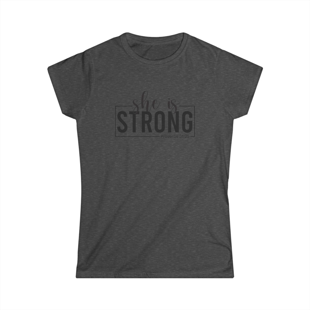 She is STRONG - Women's Softstyle Tee - Front Black Logo Plain Back