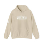 Goal Weight Strong AF - Unisex Heavy Blend Hooded Sweatshirt  - White Logo Front & Right Arm