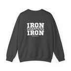 Iron Sharpens Iron - Unisex Heavy Blend™ Crewneck Sweatshirt - Front White Logo - Print on Front & Back