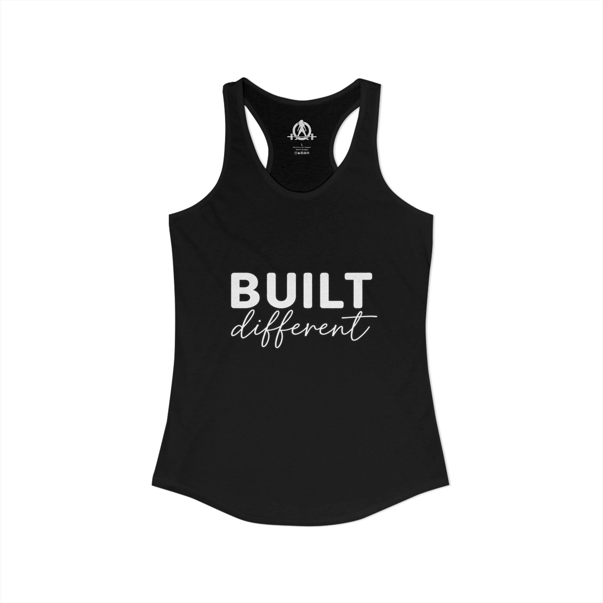 Built Different - Women's Ideal Racerback Tank - White Logo
