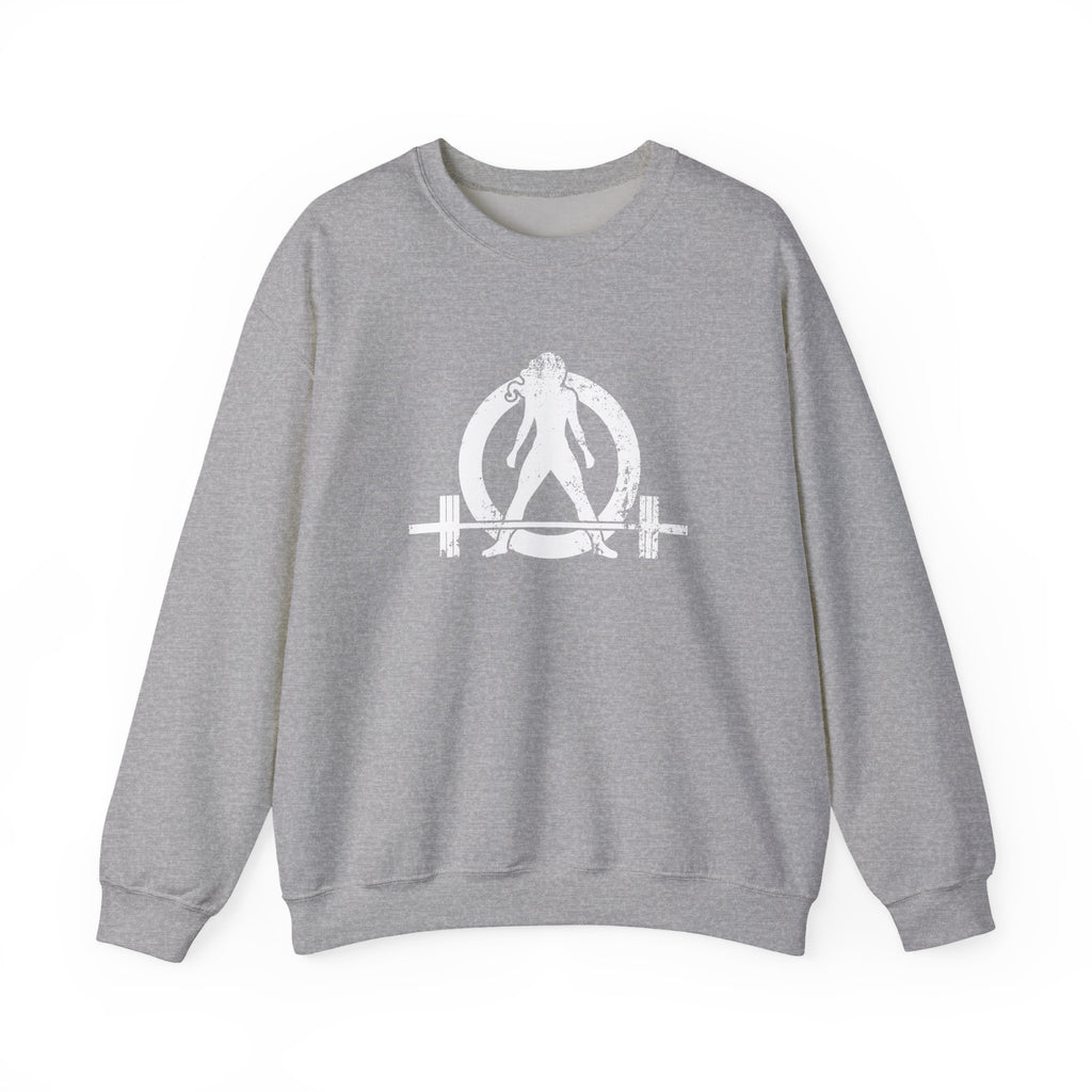 I DON’T WANT TO LOOK SKINNY I WANT TO LOOK LIKE I CAN KICK YOUR ASS - Unisex Heavy Blend™ Crewneck Sweatshirt - Distressed White Logo