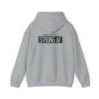 Goal Weight Strong AF – Unisex Heavy Blend™ Hooded Sweatshirt (Front & Back Black Logo) 🖤💪🔥