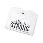 She is STRONG - Unisex Heavy Blend™ Crewneck Sweatshirt - Front Black Logo - Plain Back