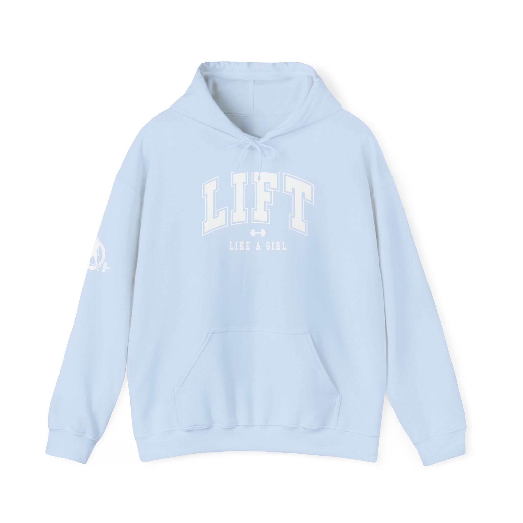 Lift Like.A Girl - Unisex Heavy Blend Hooded Sweatshirt - White Logo on Front & Right Sleeve