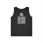 I DON’T WANT TO LOOK SKINNY I WANT TO LOOK LIKE I CAN KICK YOUR ASS – WWLW White Logo Unisex Heavy Cotton Tank Top