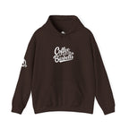 Coffee & Barbells - Unisex Heavy Blend Hooded Sweatshirt - White Logo on Front & Right Sleeve