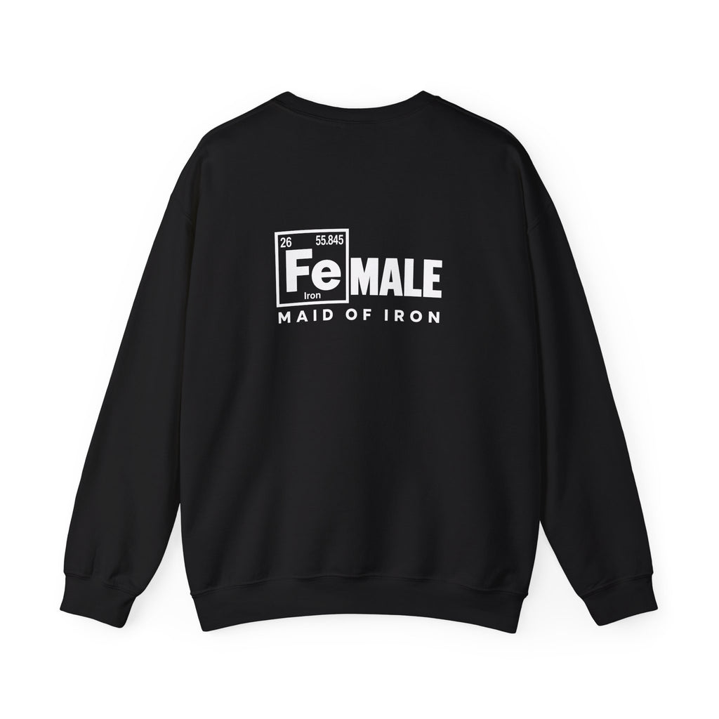 Maid of Iron - Black Crewneck Sweatshirt - WWLW Front + Maid of Iron Back