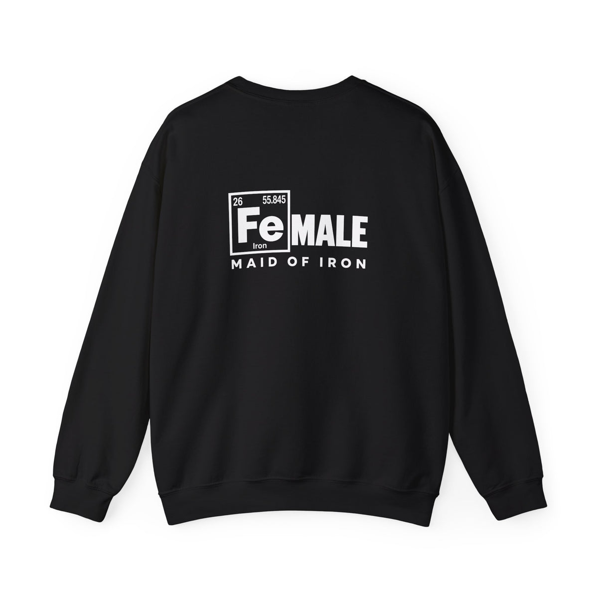 Maid of Iron - Black Crewneck Sweatshirt - WWLW Front + Maid of Iron Back