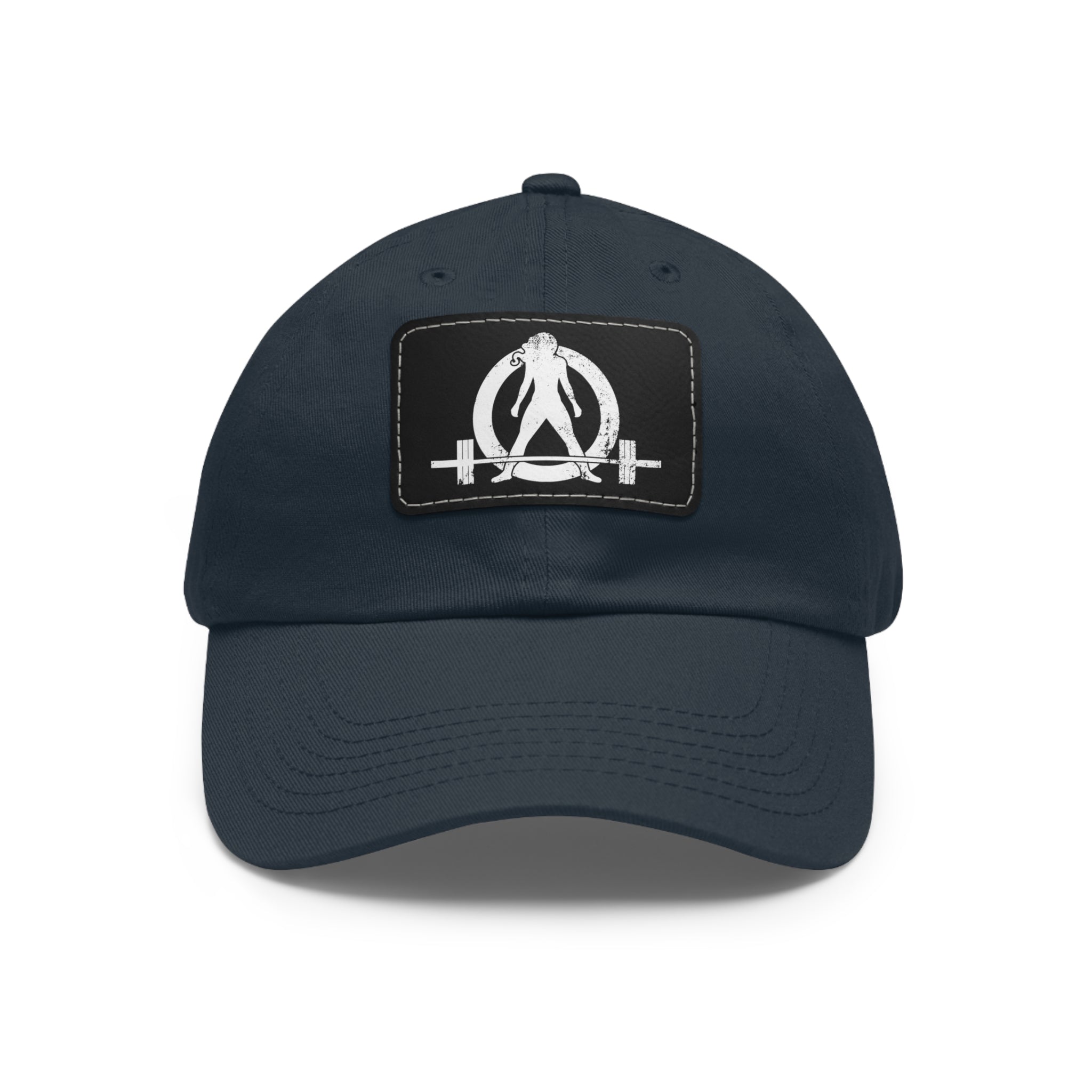 Distressed - Dad Hat with Leather Patch (Rectangle) - White Font
