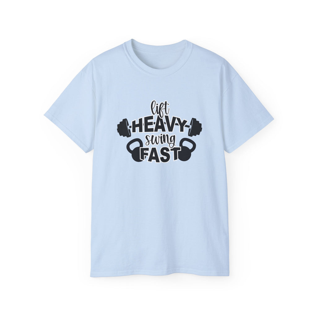 Lift Heavy Swing Fast - Unisex Ultra Cotton Tee - Black Logo Plain Back