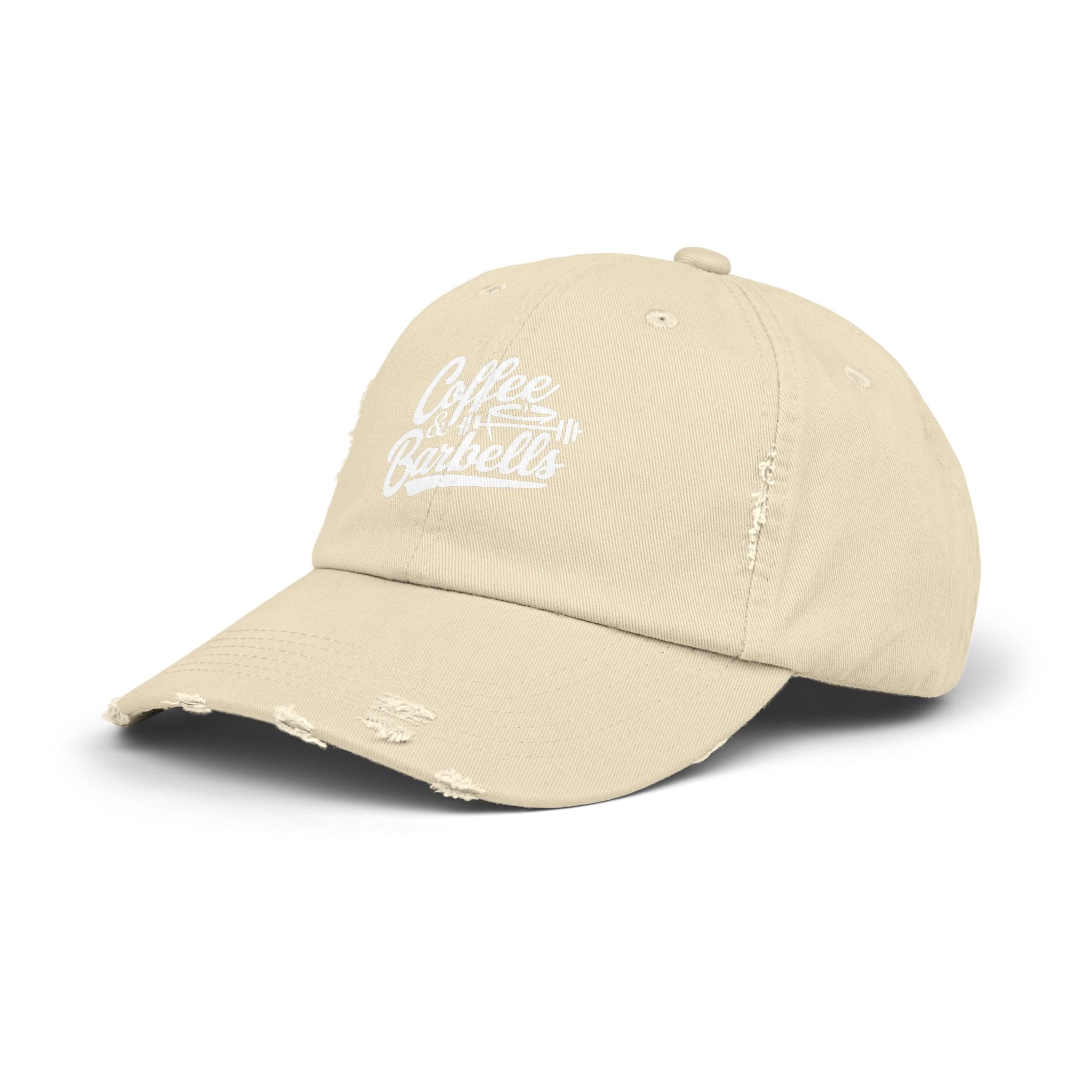 Coffee & Barbells - Unisex Distressed Cap - White Logo