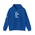 Lift Heavy Pet Cats - Unisex Heavy Blend Hooded Sweatshirt - White Logo