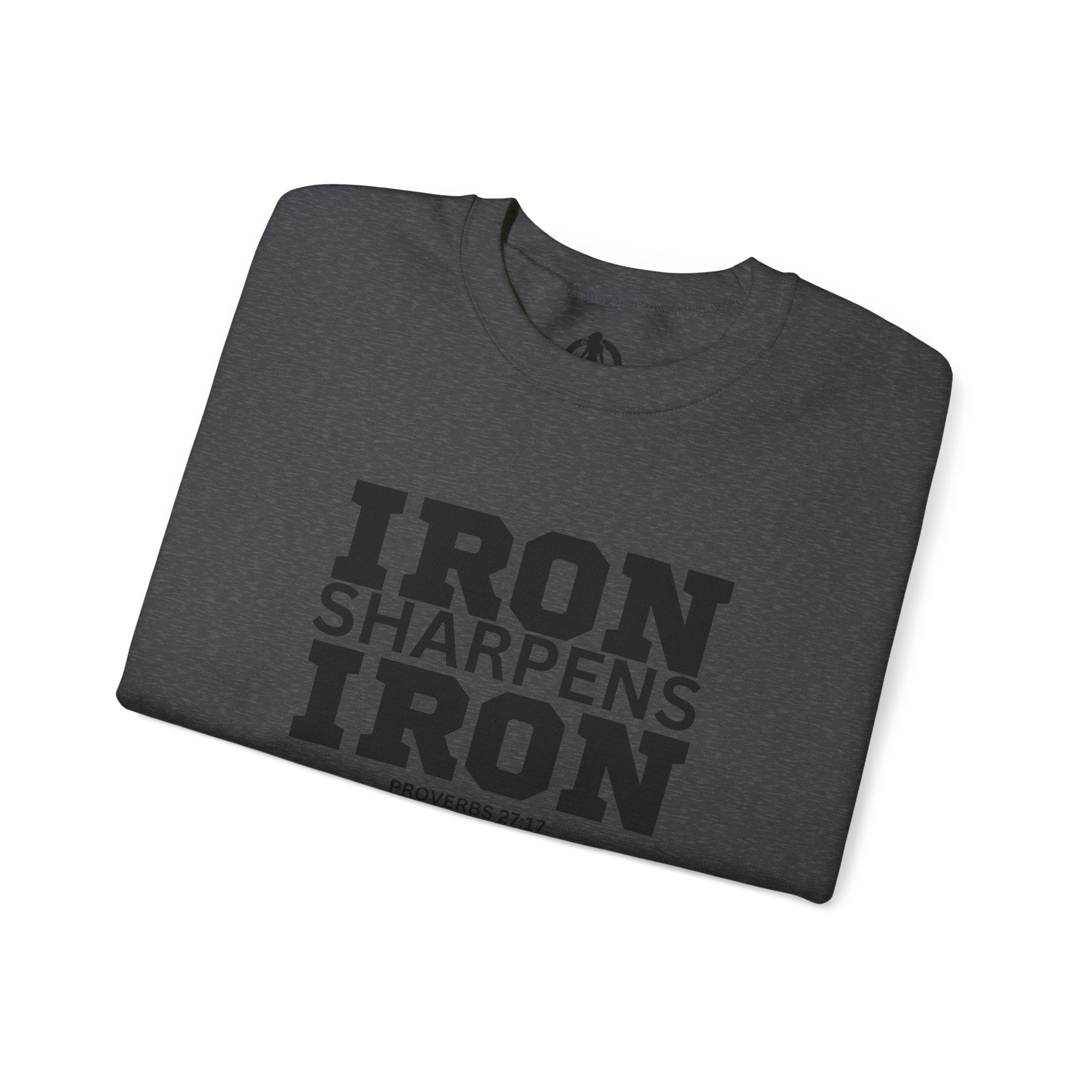 Iron Sharpens Iron - Unisex Heavy Blend™ Crewneck Sweatshirt - Front Black Logo - Plain Back