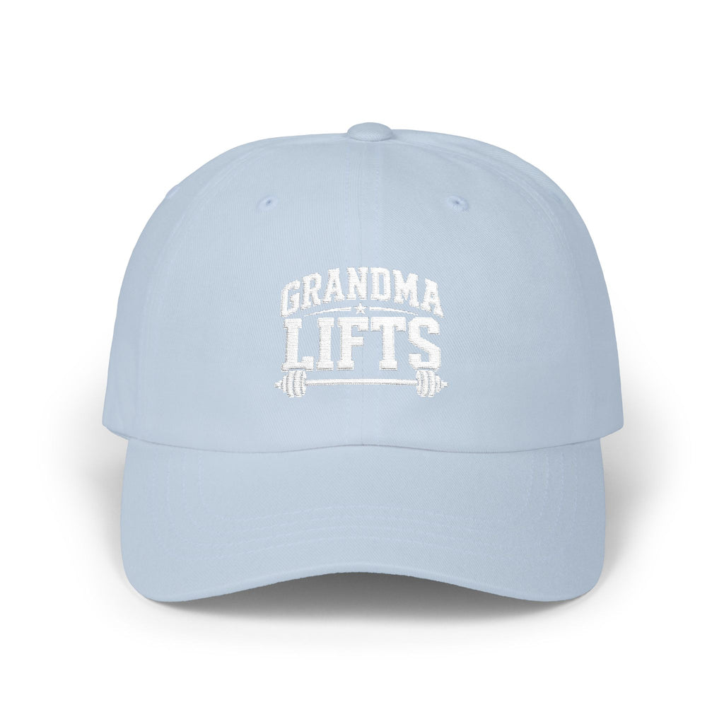 Grandma Lifts Dad Cap — White Logo