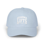 Grandma Lifts Dad Cap — White Logo