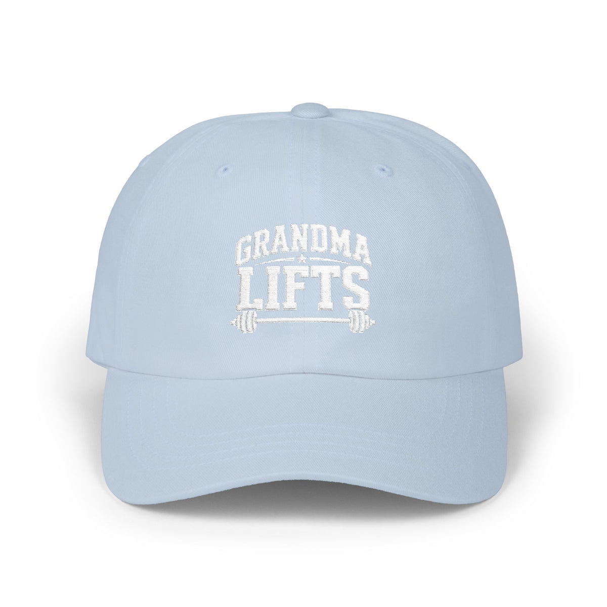 Grandma Lifts Dad Cap — White Logo