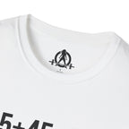 45 + 45 = 135 – Unisex Softstyle Tee | Black Front, Plain Back