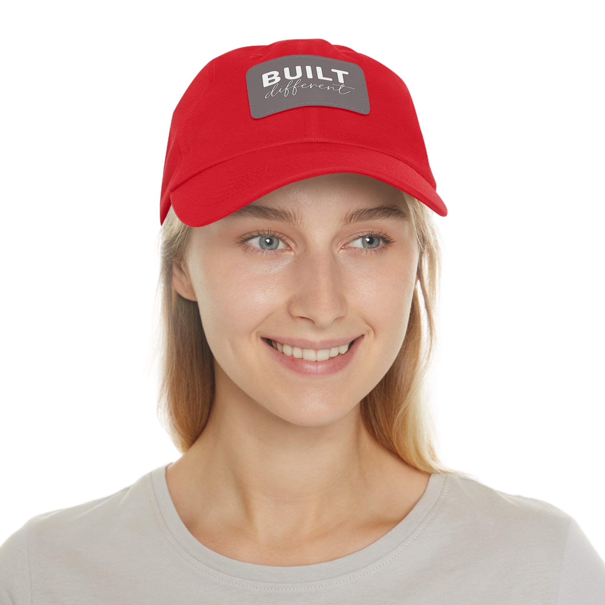 Built Different - Dad Hat with Leather Patch (Rectangle) - White Logo