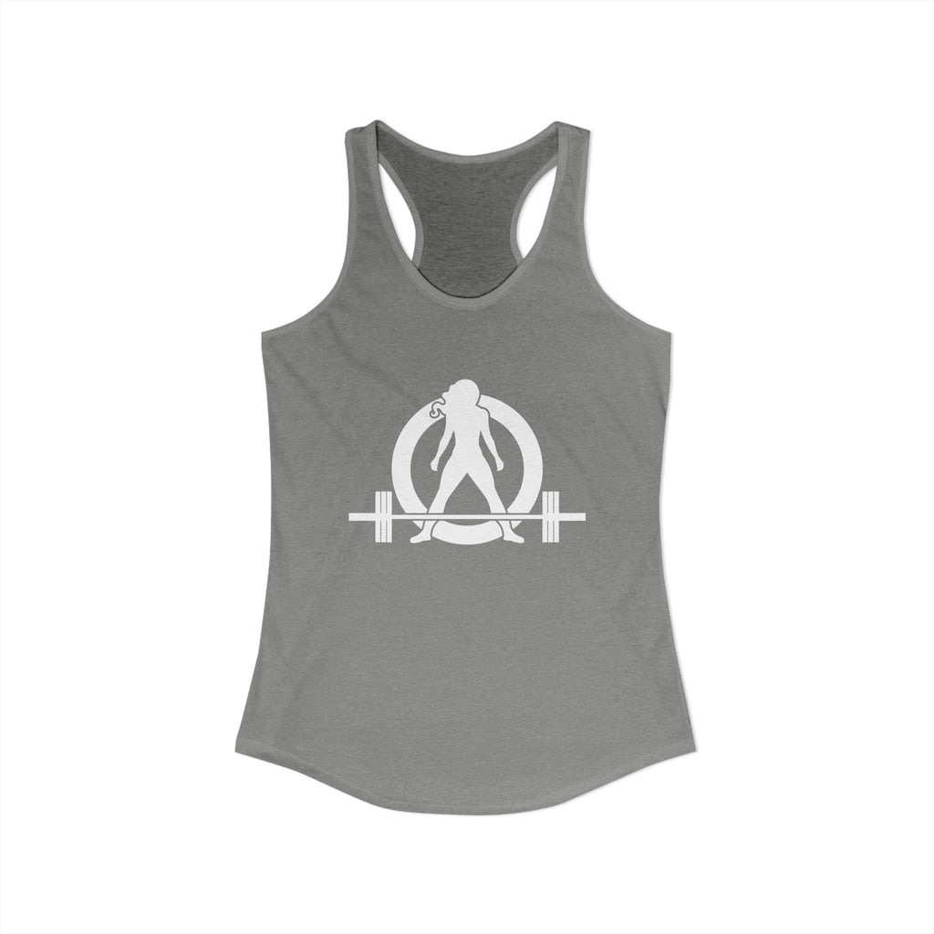 Lift Heavy - Run Fast - Racer Back Tank Top - Women's Ideal Racerback Tank (White Front & Back Logo)