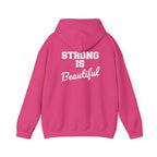 Strong Is Beautiful – Unisex Heavy Blend™ Hooded Sweatshirt (Distressed White Logo) 🤍💪