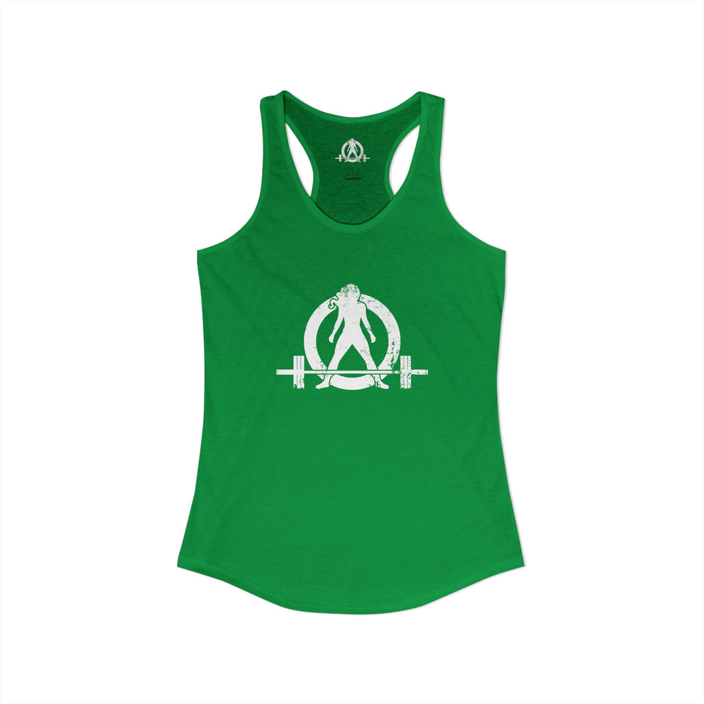 Strong Is Beautiful - Women's Ideal Racerback Tank - Distressed White Logo Front & Back Print