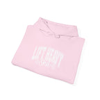 Lift Heavy Shit - Unisex Heavy Blend Hooded Sweatshirt - White Logo on Front & Right Sleeve