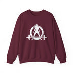 ALL I NEED IS COFFEE and a Barbell - Unisex Heavy Blend™ Crewneck Sweatshirt - Distressed Logo - Front & Back