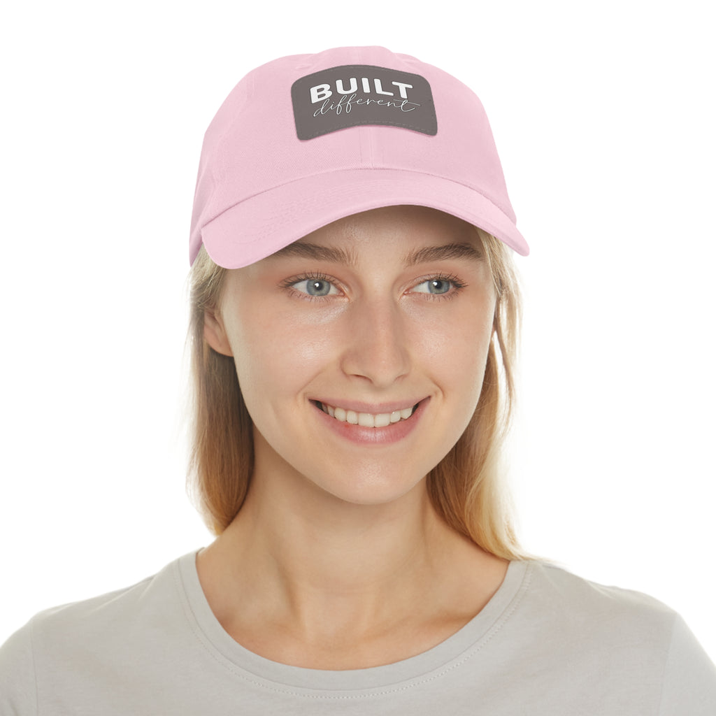 Built Different - Dad Hat with Leather Patch (Rectangle) - White Logo