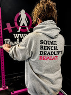 WWLW “Squat • Bench • Deadlift • Repeat” Hoodie - Black Logo Back