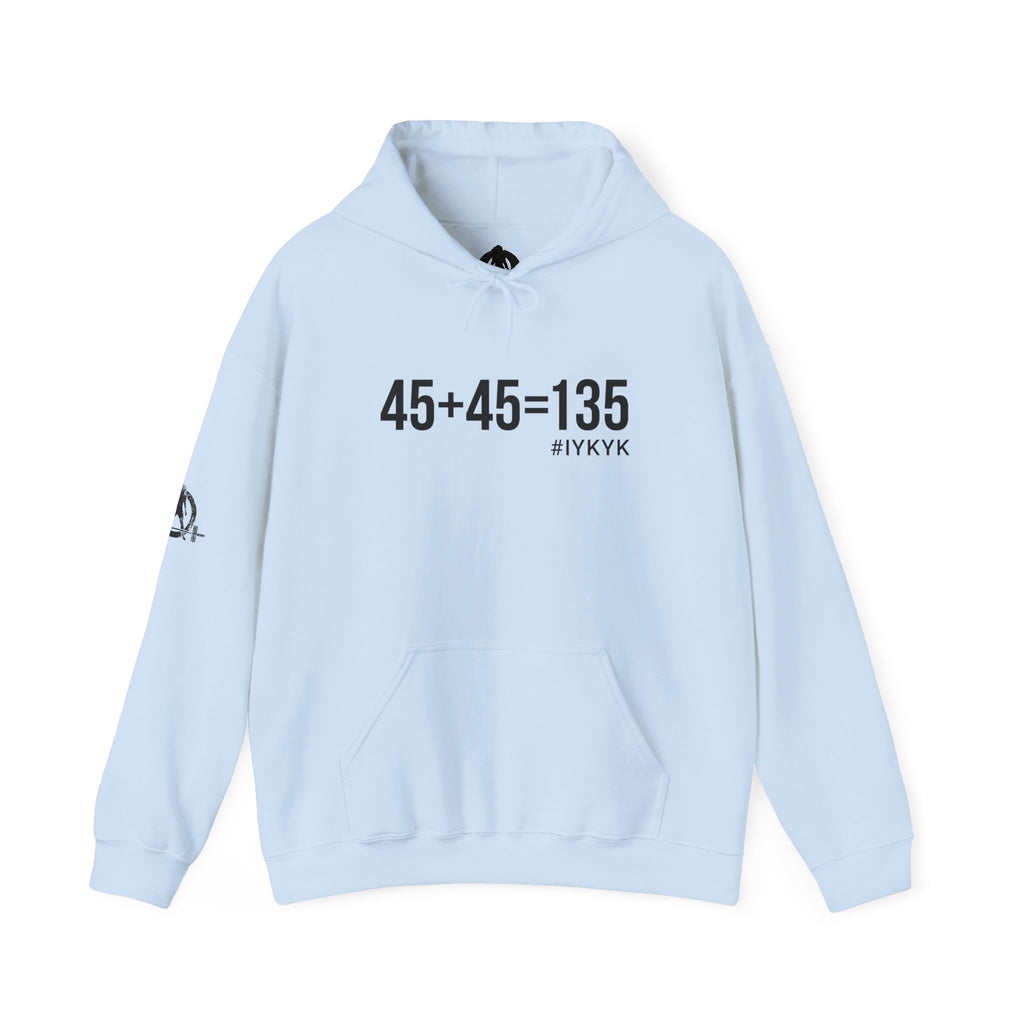 45 + 45 = 135 - Unisex Heavy Blend Hooded Sweatshirt  - Front Black & Shoulder Logo