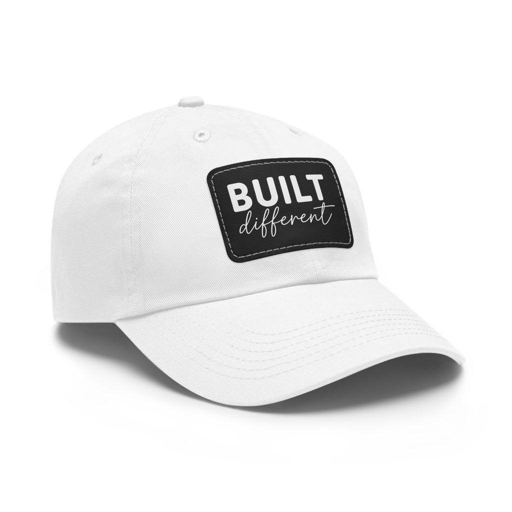 Built Different - Dad Hat with Leather Patch (Rectangle) - White Logo