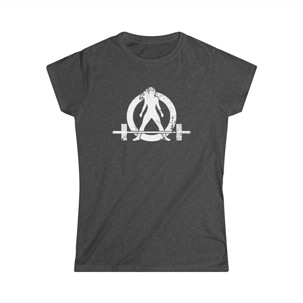 Lift Heavy Shit - Women's Softstyle Tee - White Distressed Logo + Print On Back