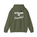 Strong Is Beautiful – Unisex Heavy Blend™ Hooded Sweatshirt (Distressed White Logo) 🤍💪