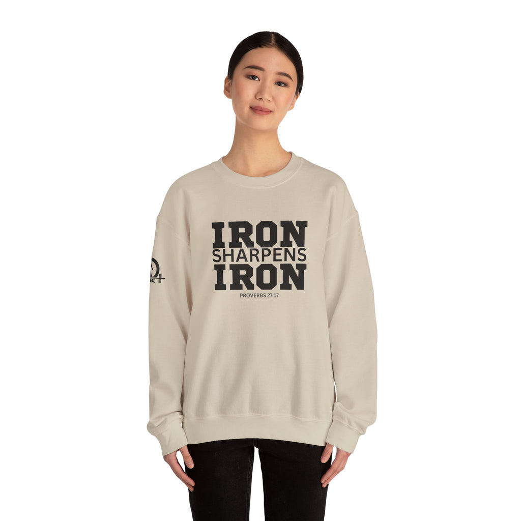 Iron Sharpens Iron - Unisex Heavy Blend™ Crewneck Sweatshirt - Front Black Logo - Plain Back