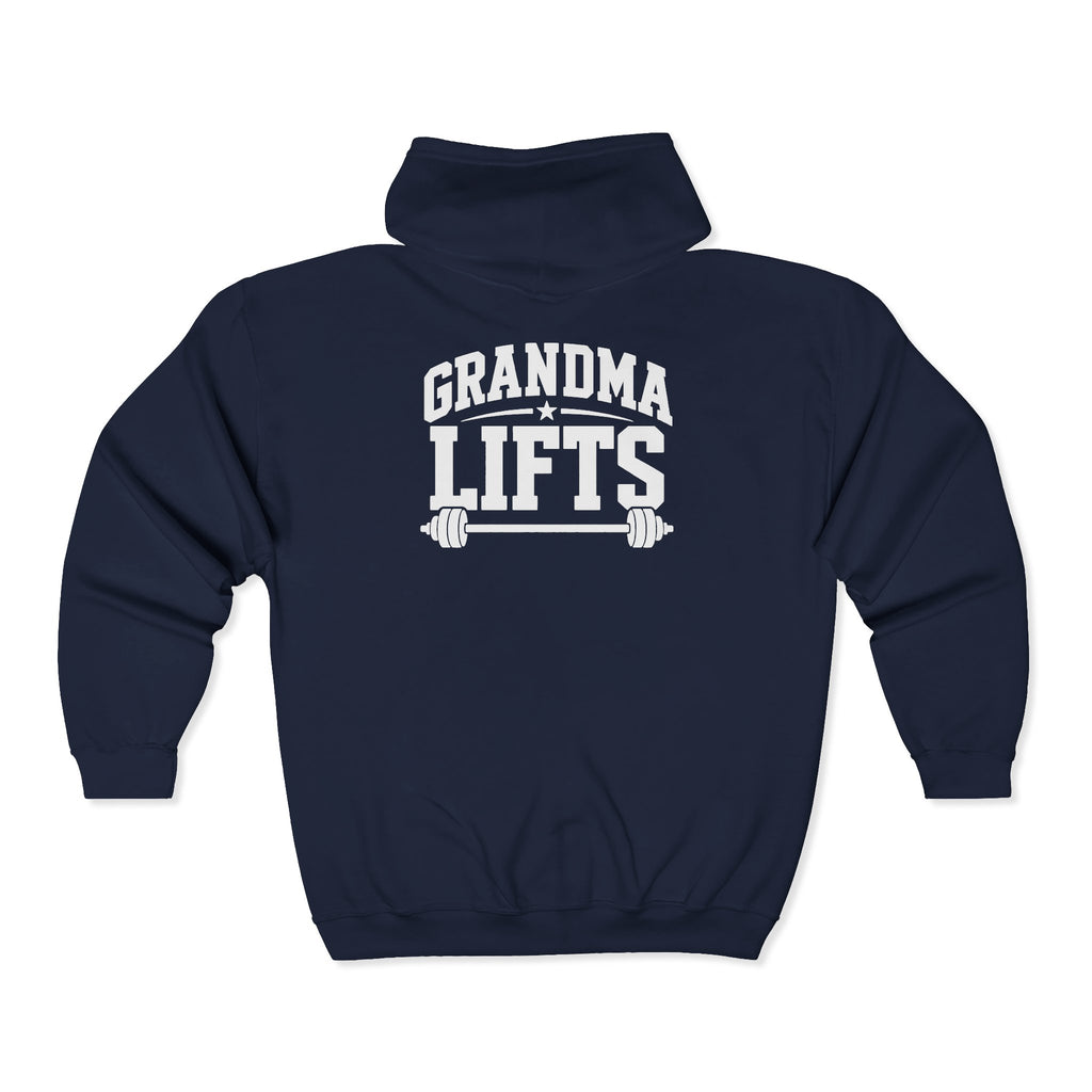 Grandma Lifts - Unisex Heavy Blend™ Full Zip Hooded Sweatshirt –White Logo Front & Back