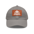 Distressed - Dad Hat with Leather Patch (Rectangle) - White Font
