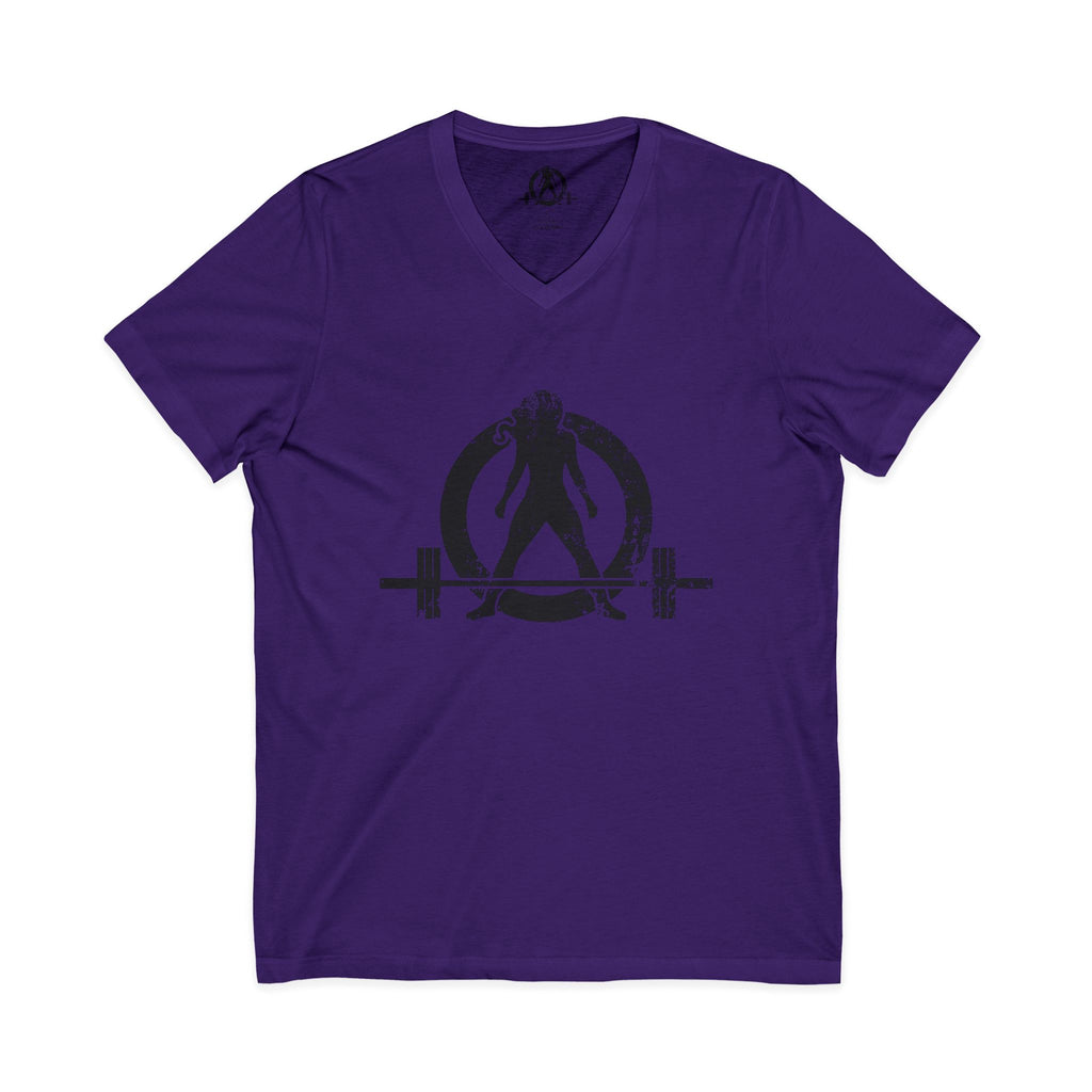 Strong Is Beautiful - Distressed Black Logo - Unisex Jersey Short Sleeve V-Neck Tee
