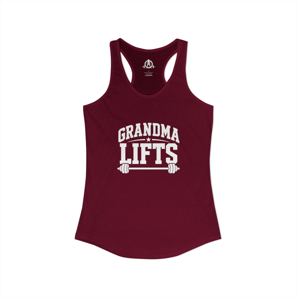 Grandma Lifts - Women's Ideal Racerback Tank - Black Logo Front Plain Back