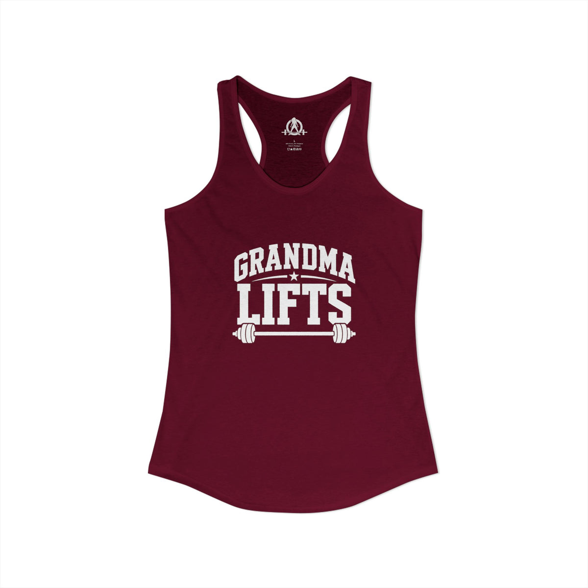 Grandma Lifts - Women's Ideal Racerback Tank - Black Logo Front Plain Back
