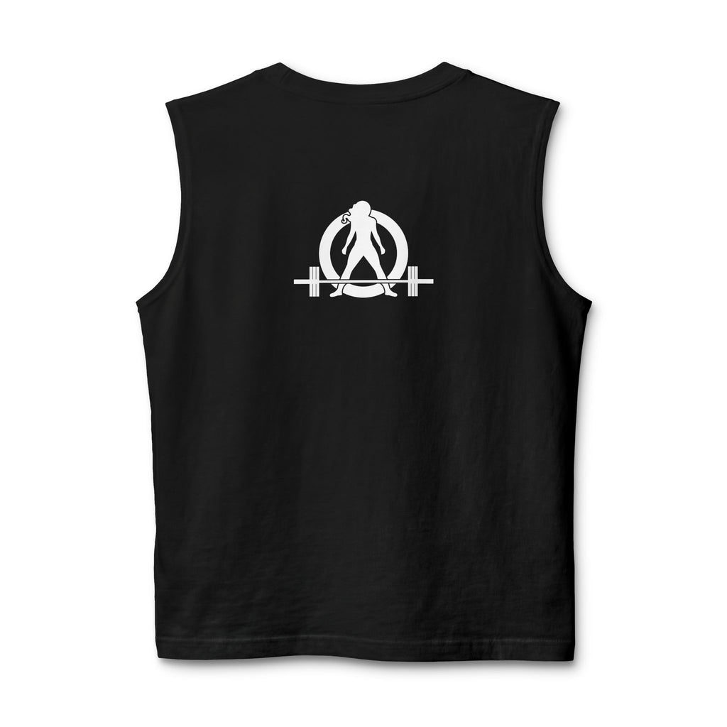 Built Different Muscle Tank — White Logo Front & Back